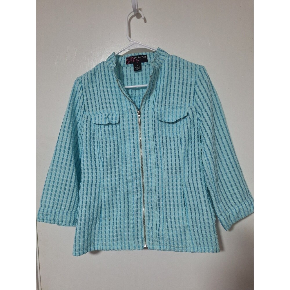 Peck & Peck Weekend aqua‎ textured seersucker jacket